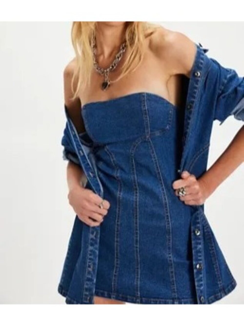 Free People Alexa Mini Dress Set Jean Jacket Country Festival 90s Womens 8